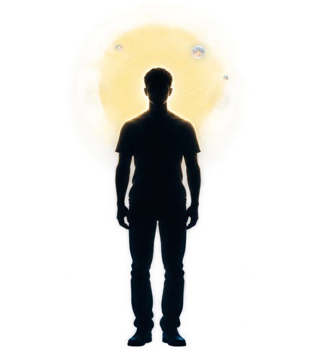 Silhouette entourée d’une aura jaune lumineuse