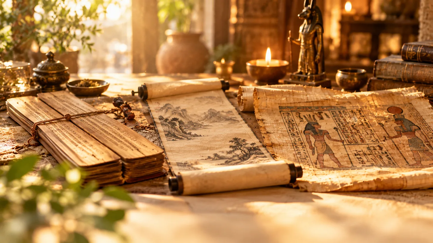 Anciens manuscrits indiens, chinois et égyptiens
